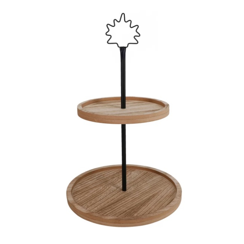 BNIB- Beautiful Decorative Two Tier Wooden Tray w/ Metal Maple Leaf 🍁 Topper